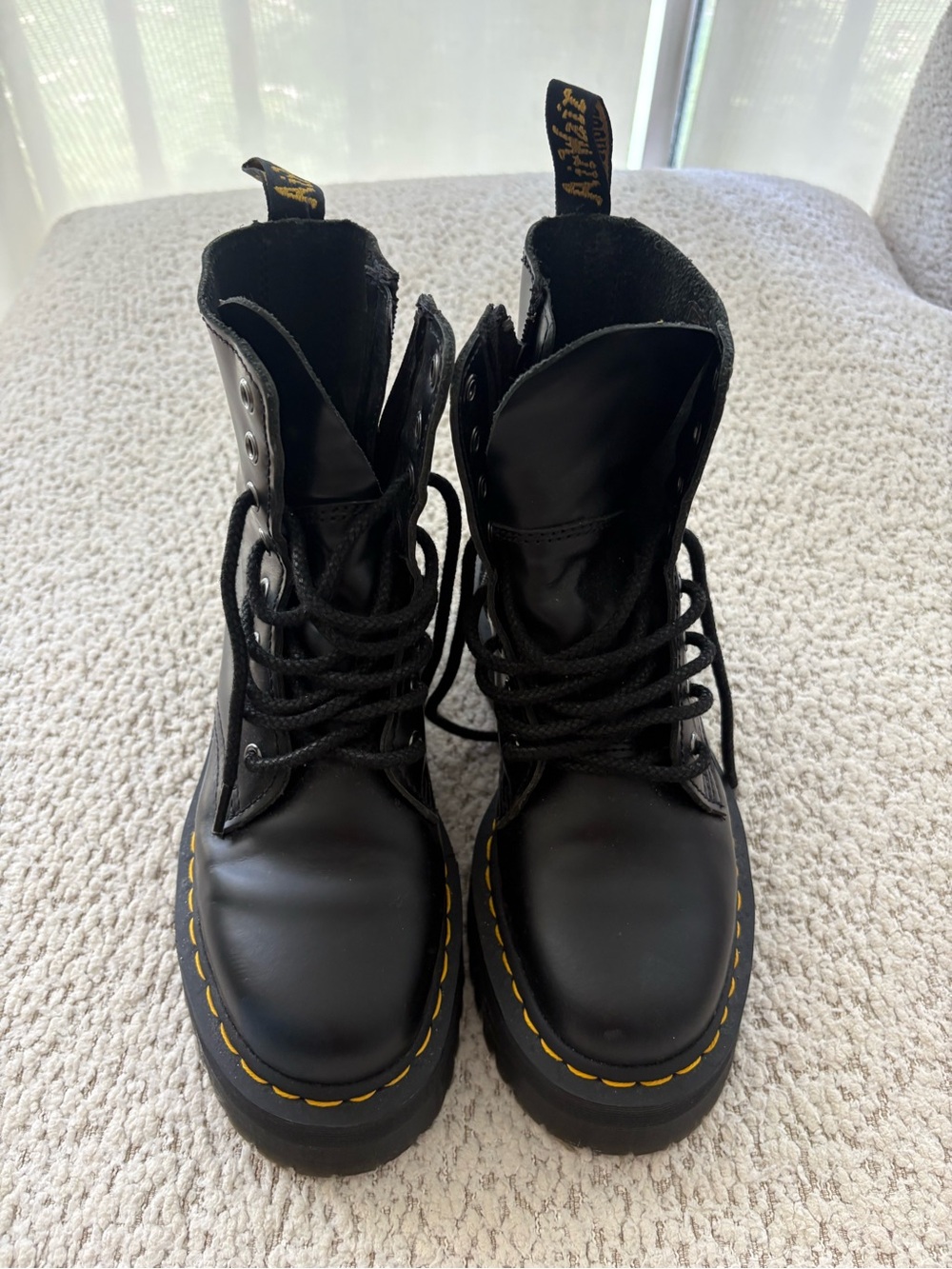Dr. Martens Black Lace-Up Boots with Yellow Stitching